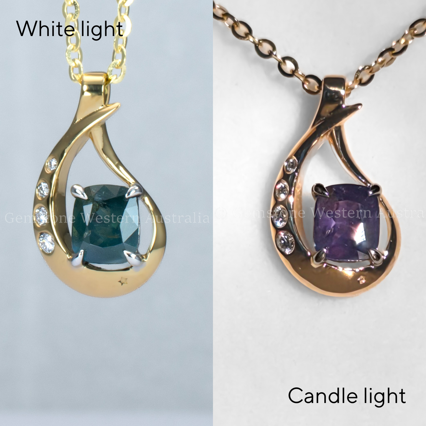 Natural Alexandrite & Diamond Teardrop Pendant in 18K Yellow Gold