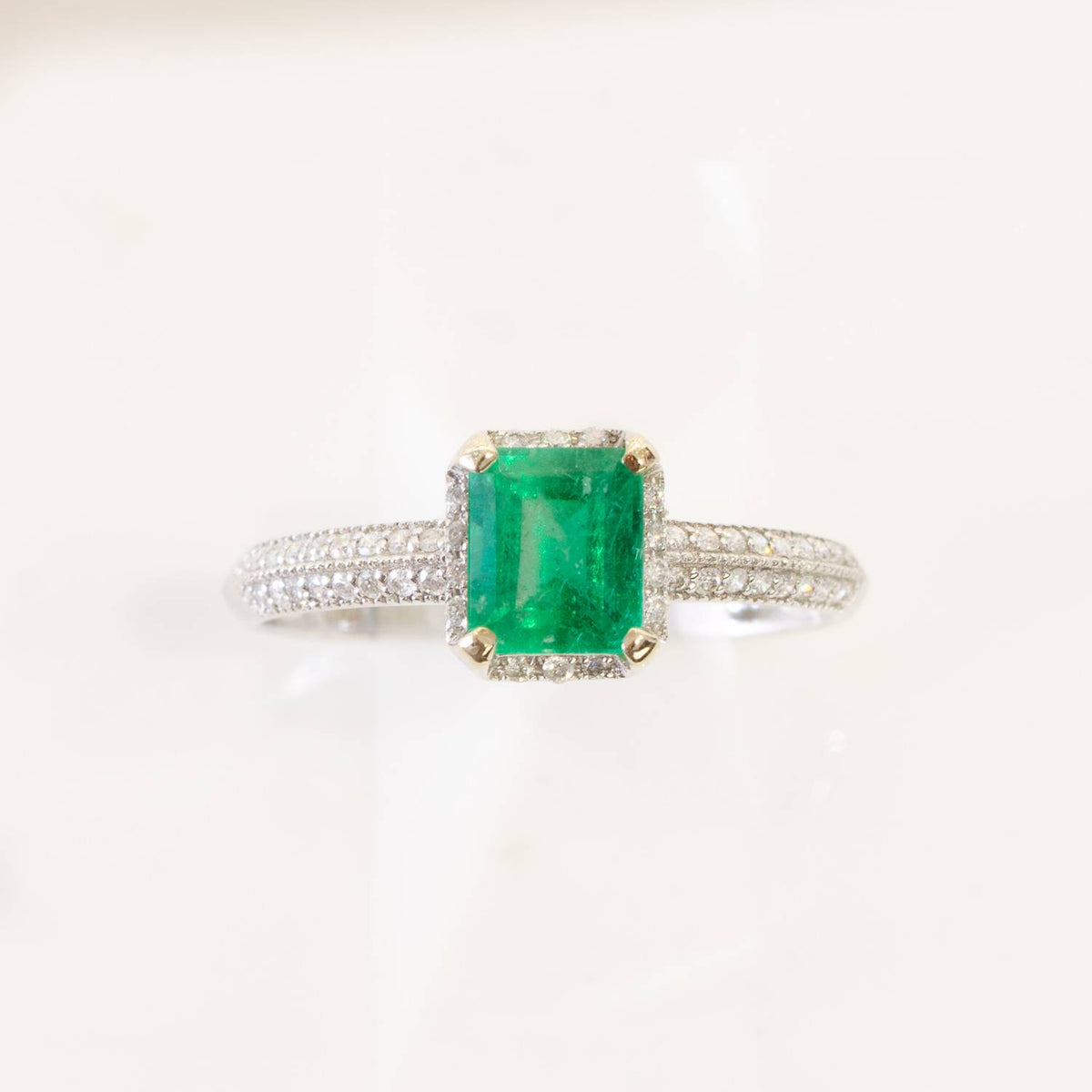 1.30tct Colombian Emerald and Micro-Pave Diamonds Halo Ring