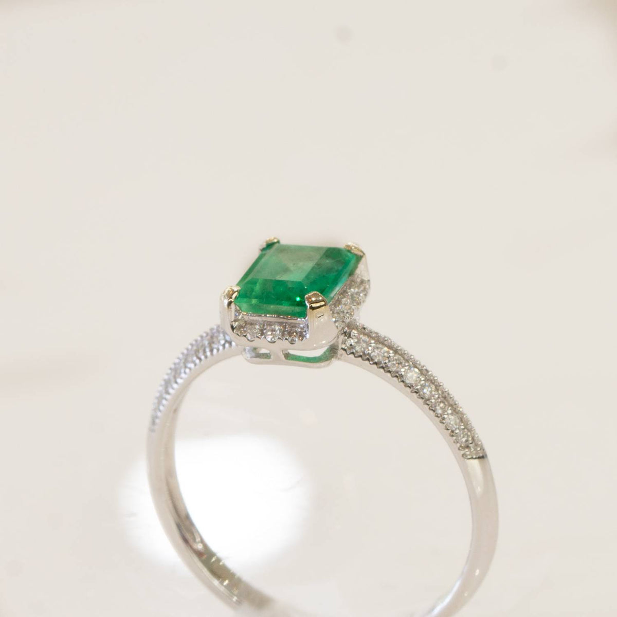 1.30tct Colombian Emerald and Micro-Pave Diamonds Halo Ring