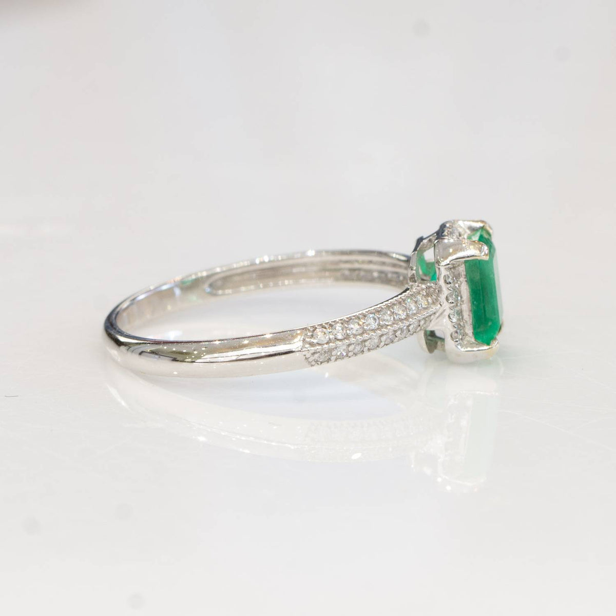 1.30tct Colombian Emerald and Micro-Pave Diamonds Halo Ring
