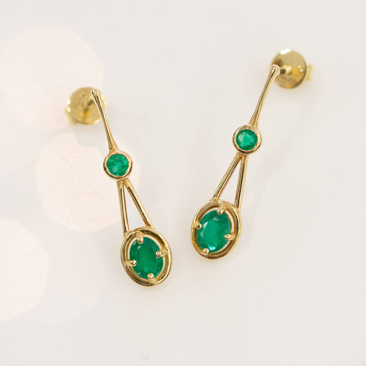 Colombian Emerald Double Drop Earrings in 18K Gold