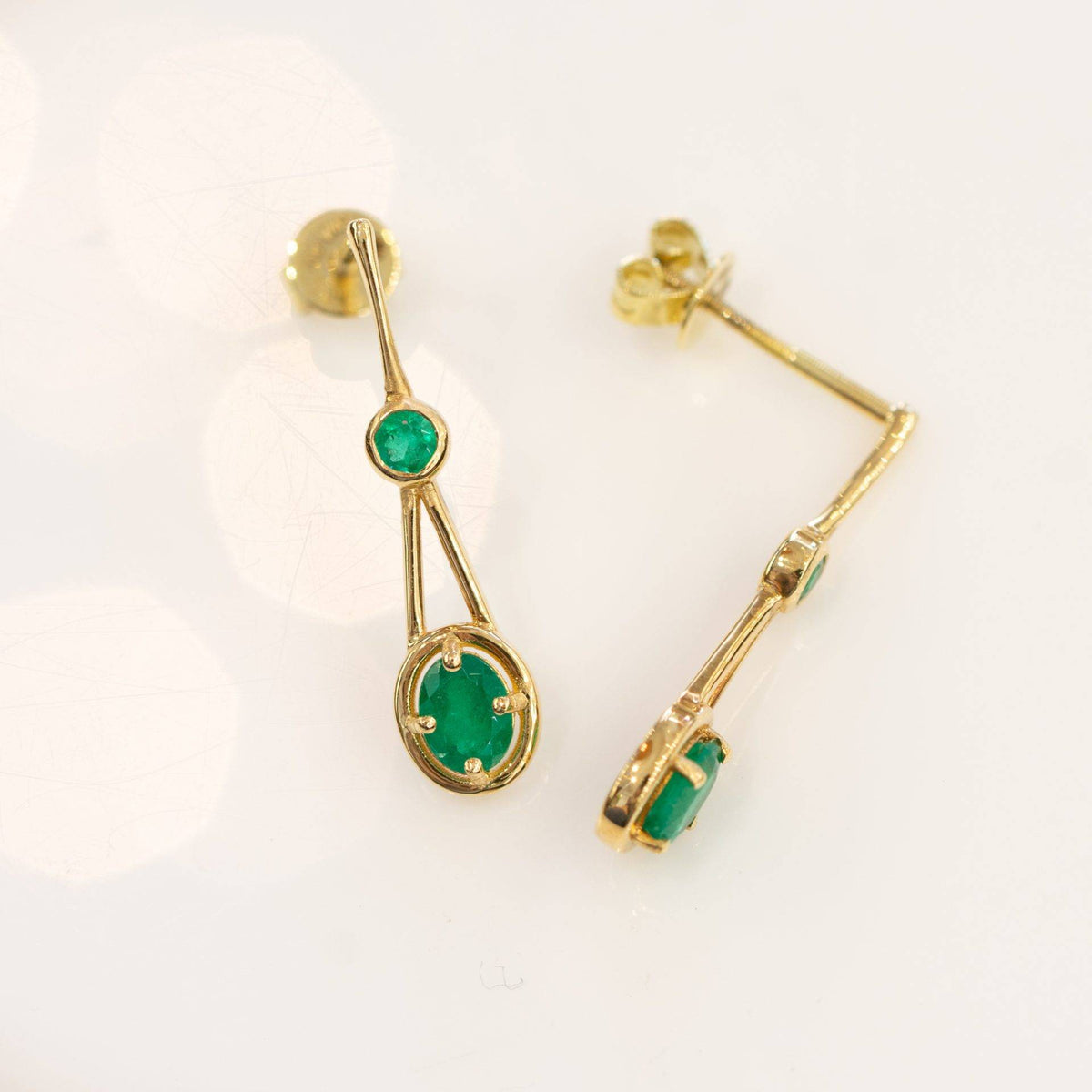 Colombian Emerald Double Drop Earrings in 18K Gold