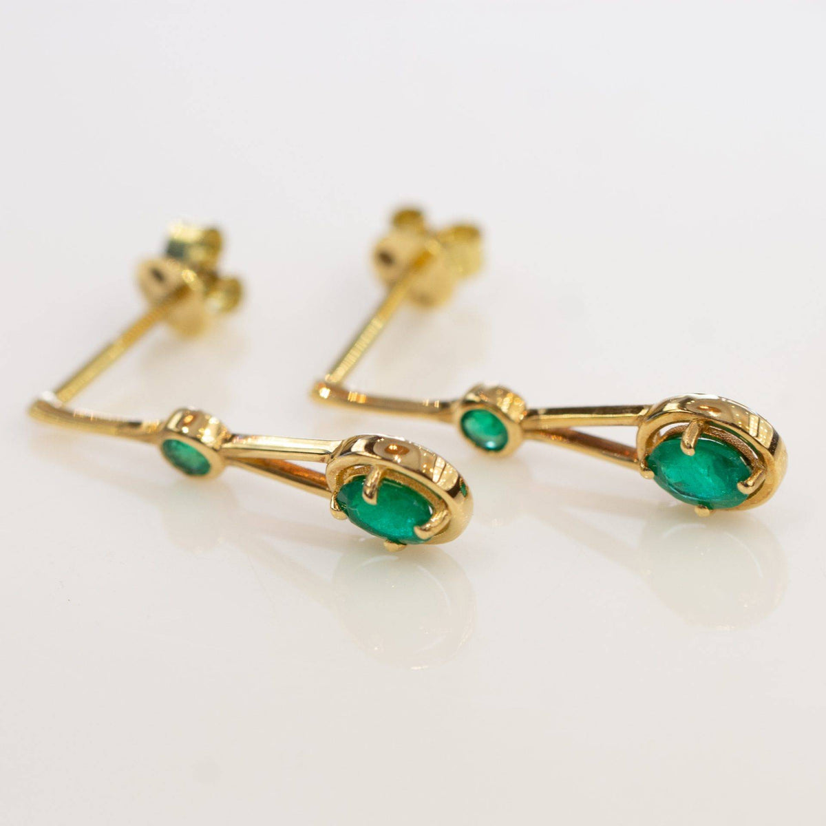Colombian Emerald Double Drop Earrings in 18K Gold