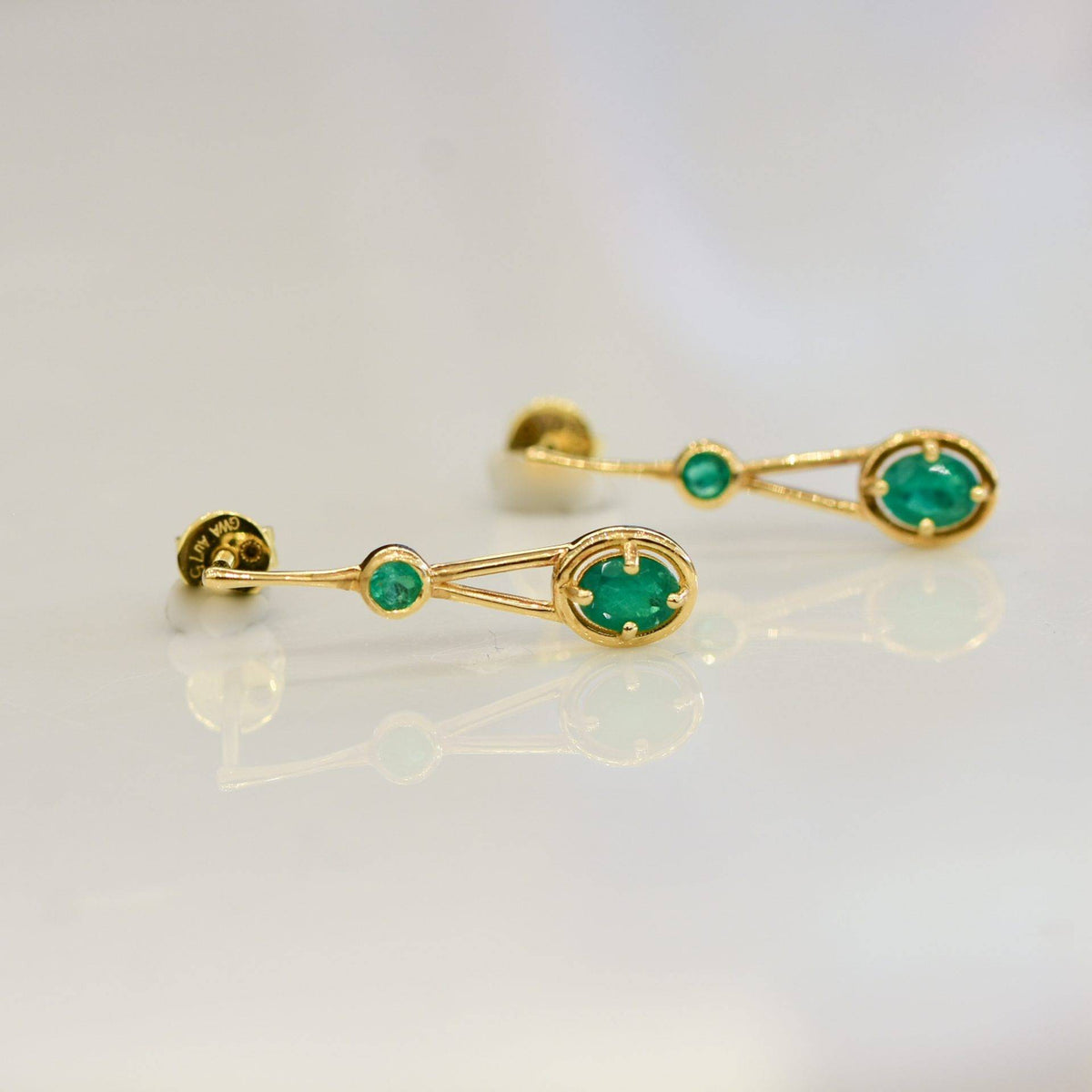Colombian Emerald Double Drop Earrings in 18K Gold