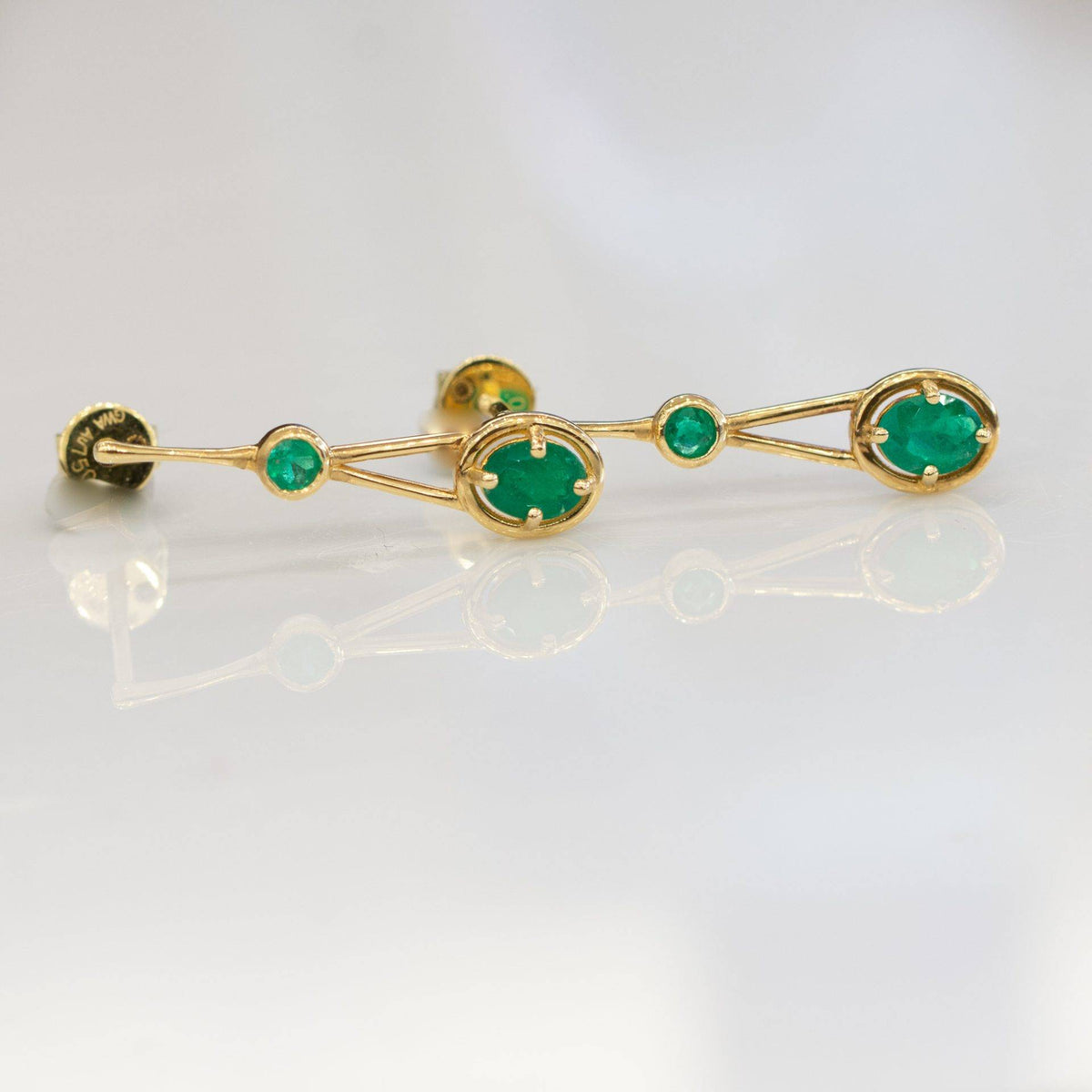 Colombian Emerald Double Drop Earrings in 18K Gold