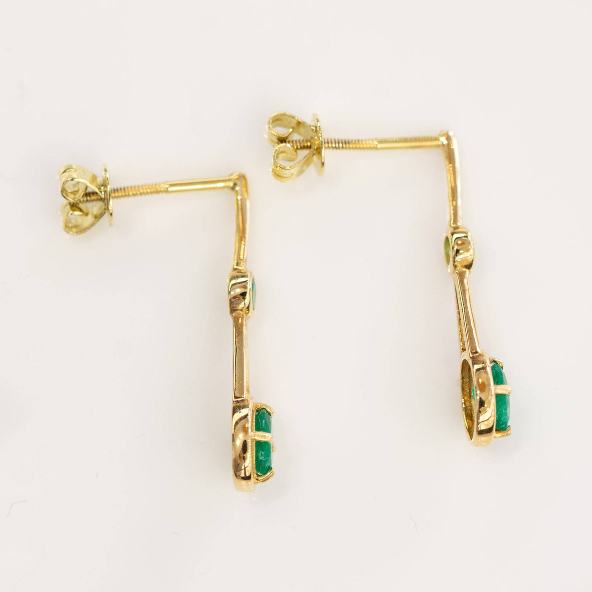 Colombian Emerald Double Drop Earrings in 18K Gold