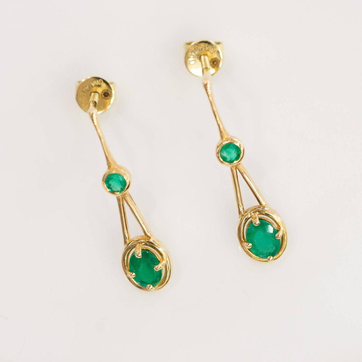 Colombian Emerald Double Drop Earrings in 18K Gold