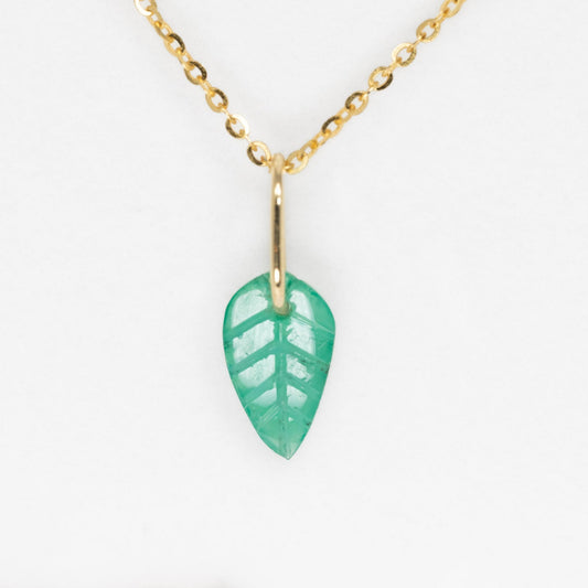 front view of Colombian Emerald Leaf Pendant in white background