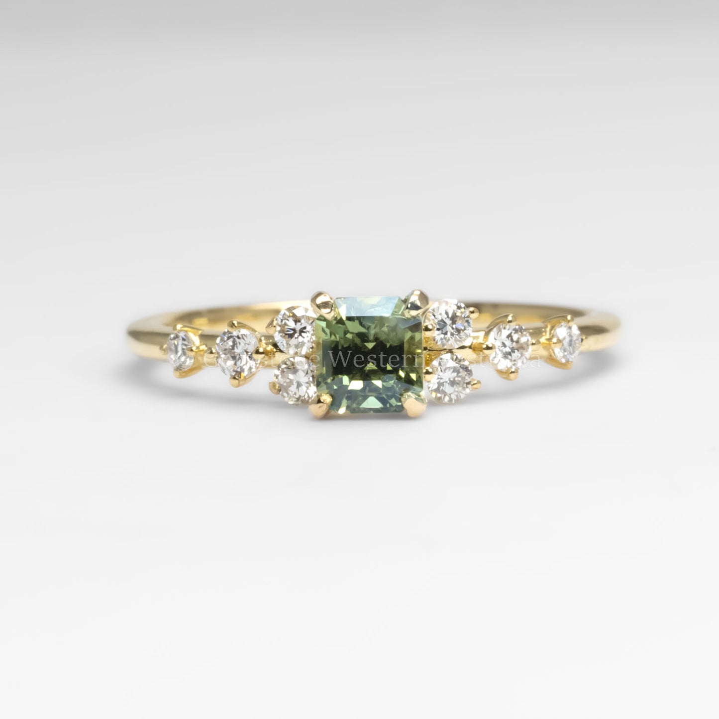 front view of Natural Octagon Cut Alexandrite Ring 0.53ct with Diamond Accents in white background