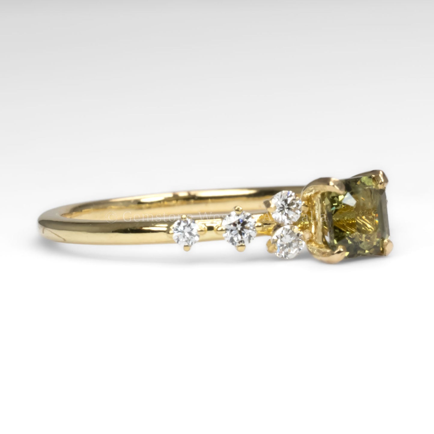 side view of Natural Octagon Cut Alexandrite Ring 0.53ct with Diamond Accents in white background