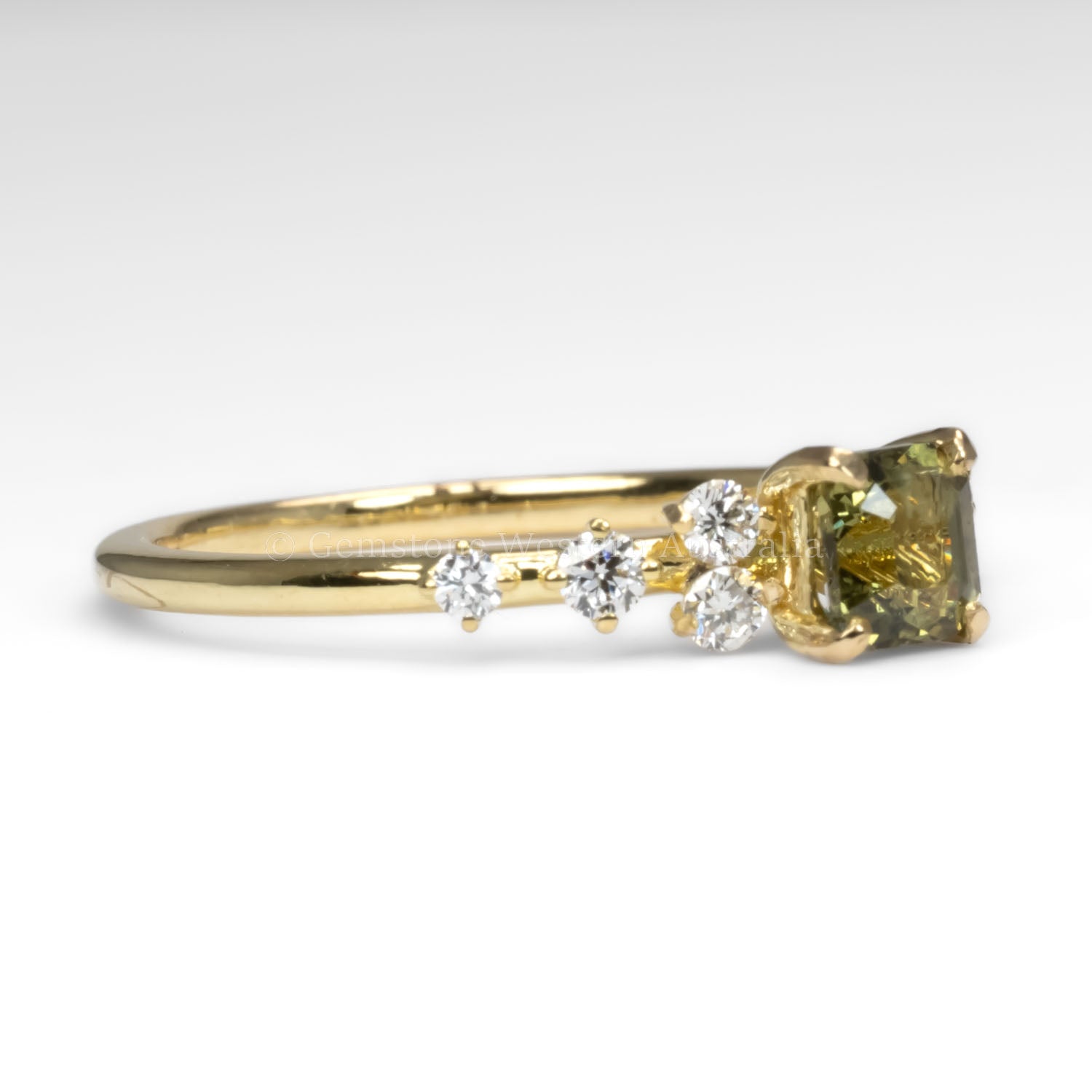 side view of Natural Octagon Cut Alexandrite Ring 0.53ct with Diamond Accents in white background
