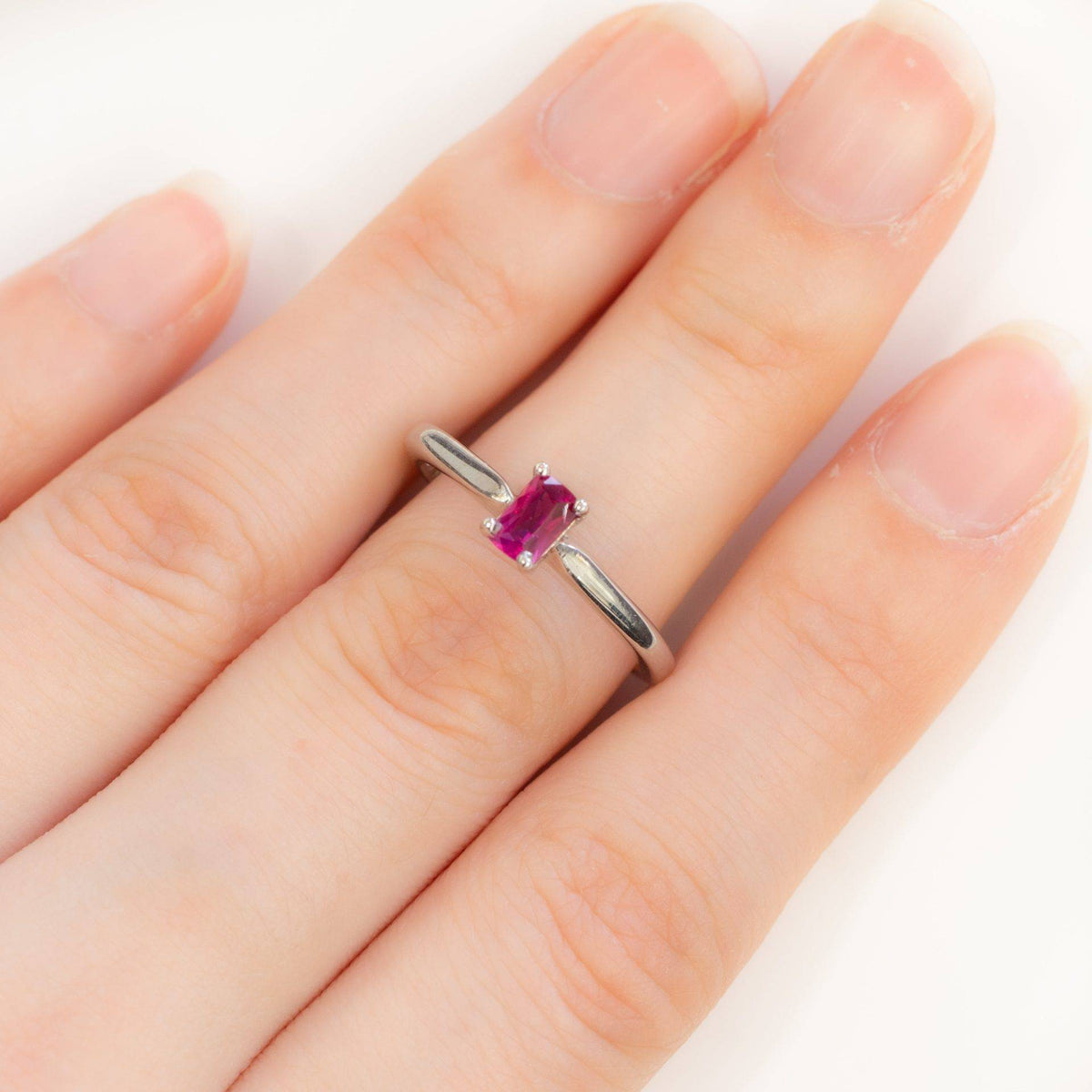 Ruby Solitaire Ring in 9K White Gold