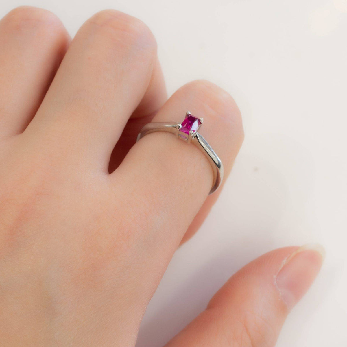 Ruby Solitaire Ring in 9K White Gold