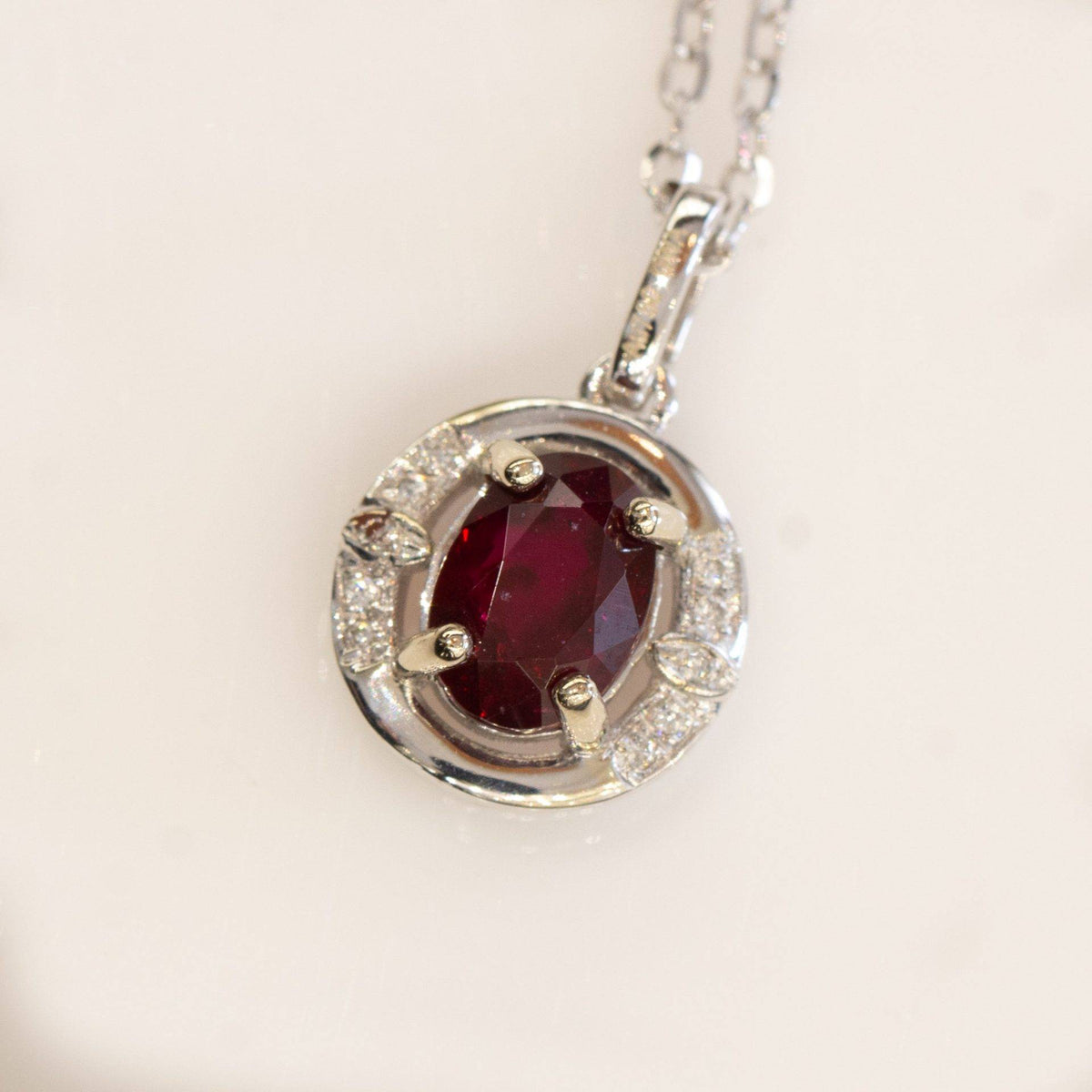Ruby and Diamond Pendant Necklace 18K Gold