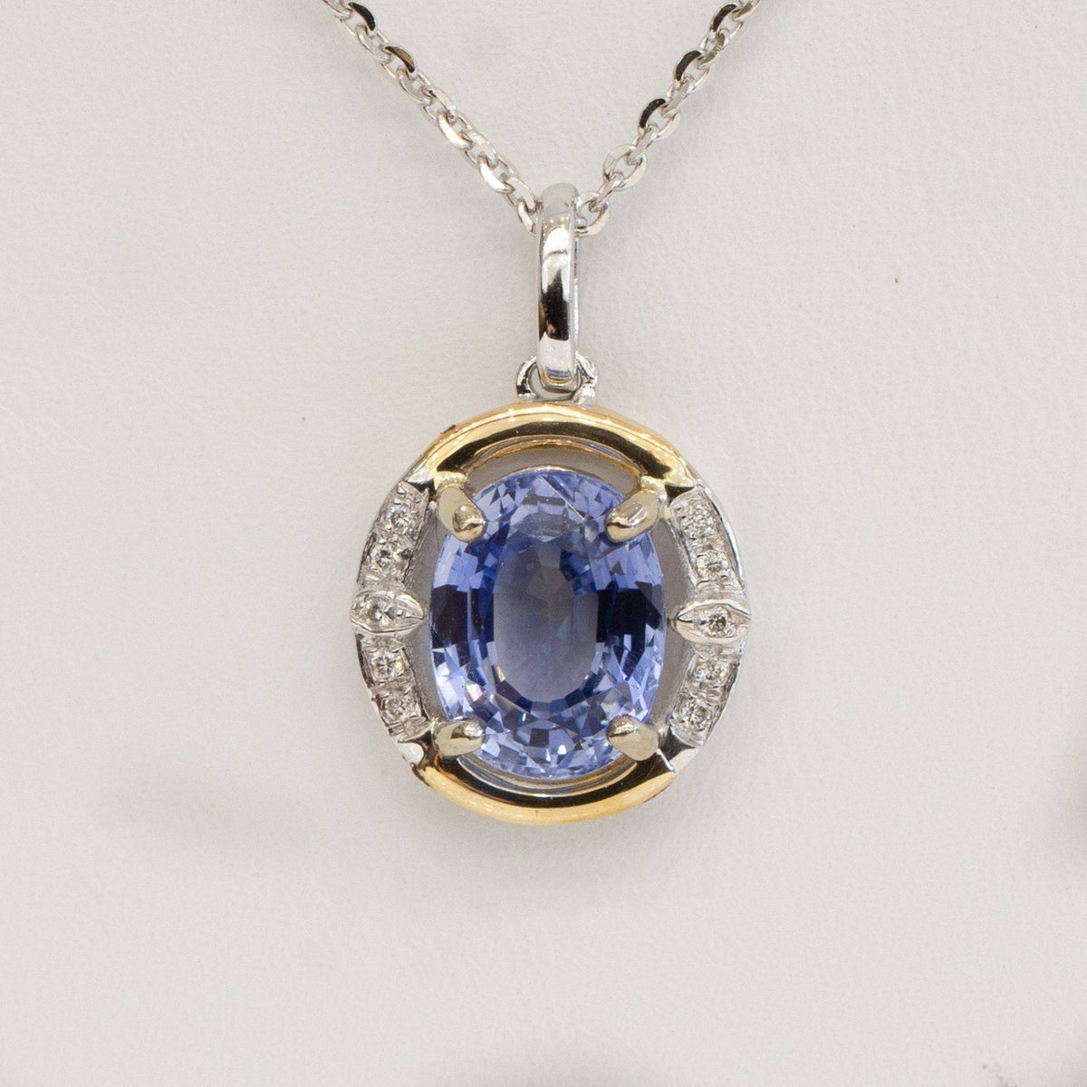 Blue Sapphire Diamond Pendant Necklace 18K Gold