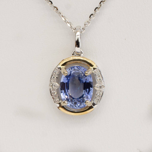 Blue Sapphire Diamond Pendant Necklace 18K Gold
