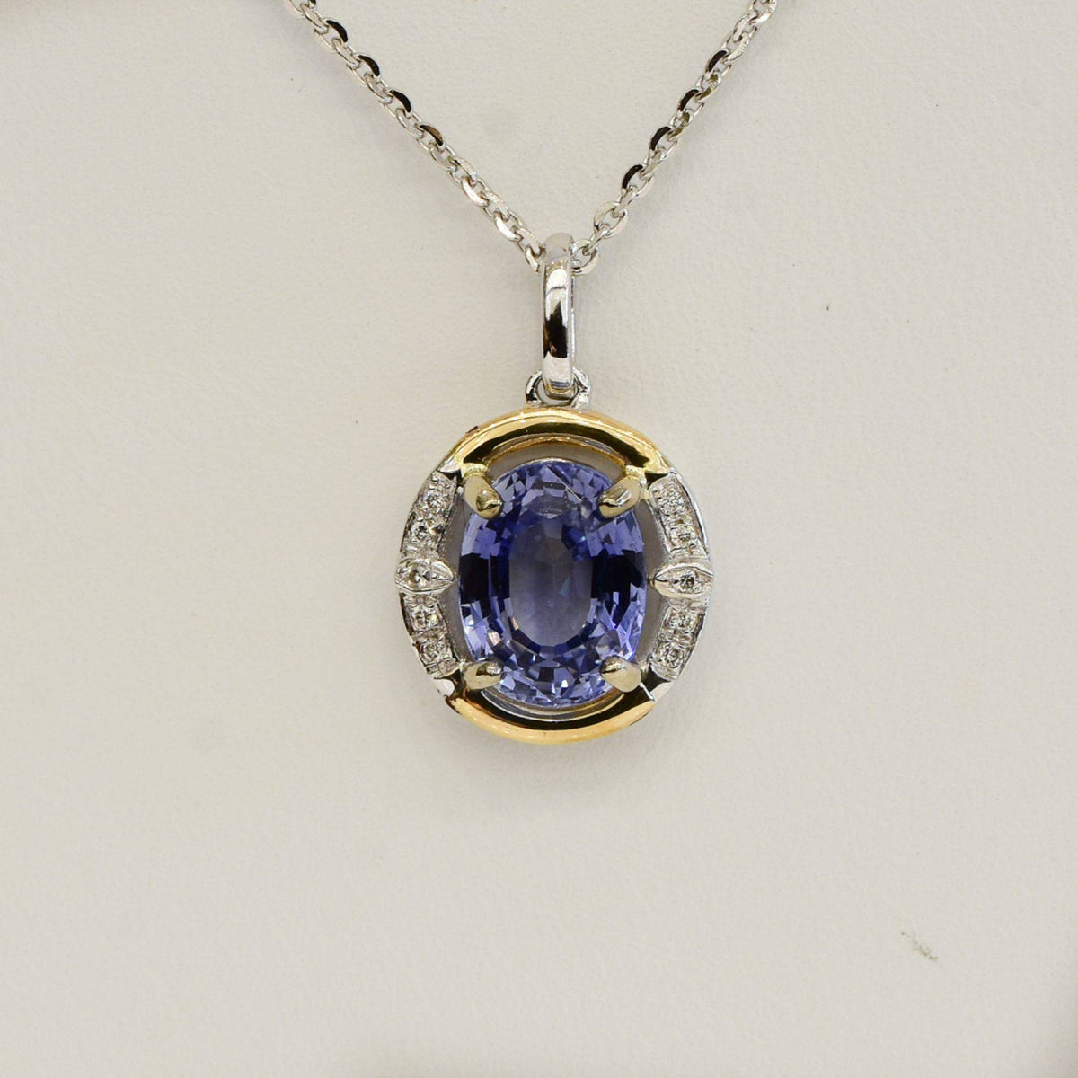 Blue Sapphire Diamond Pendant Necklace 18K Gold