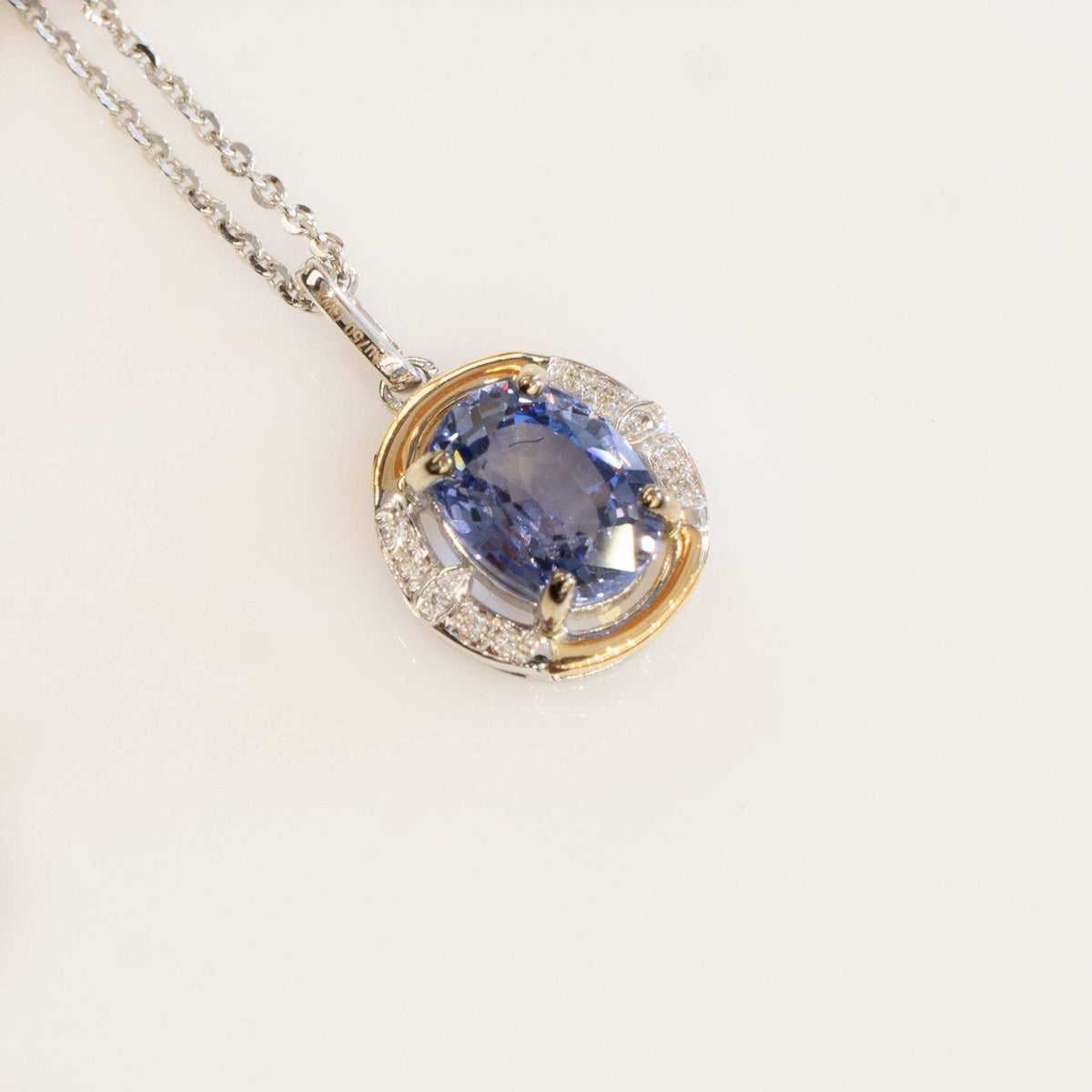 Blue Sapphire Diamond Pendant Necklace 18K Gold