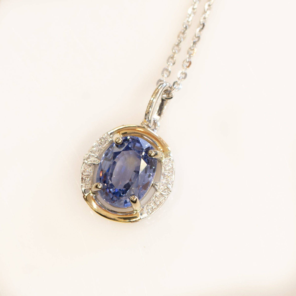 Blue Sapphire Diamond Pendant Necklace 18K Gold