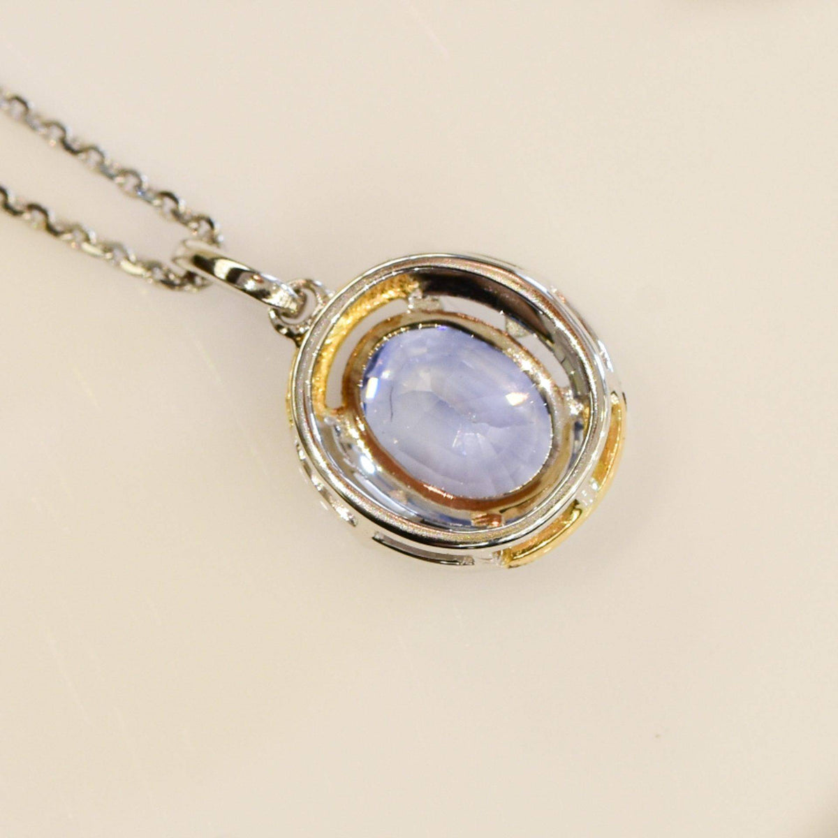 Blue Sapphire Diamond Pendant Necklace 18K Gold