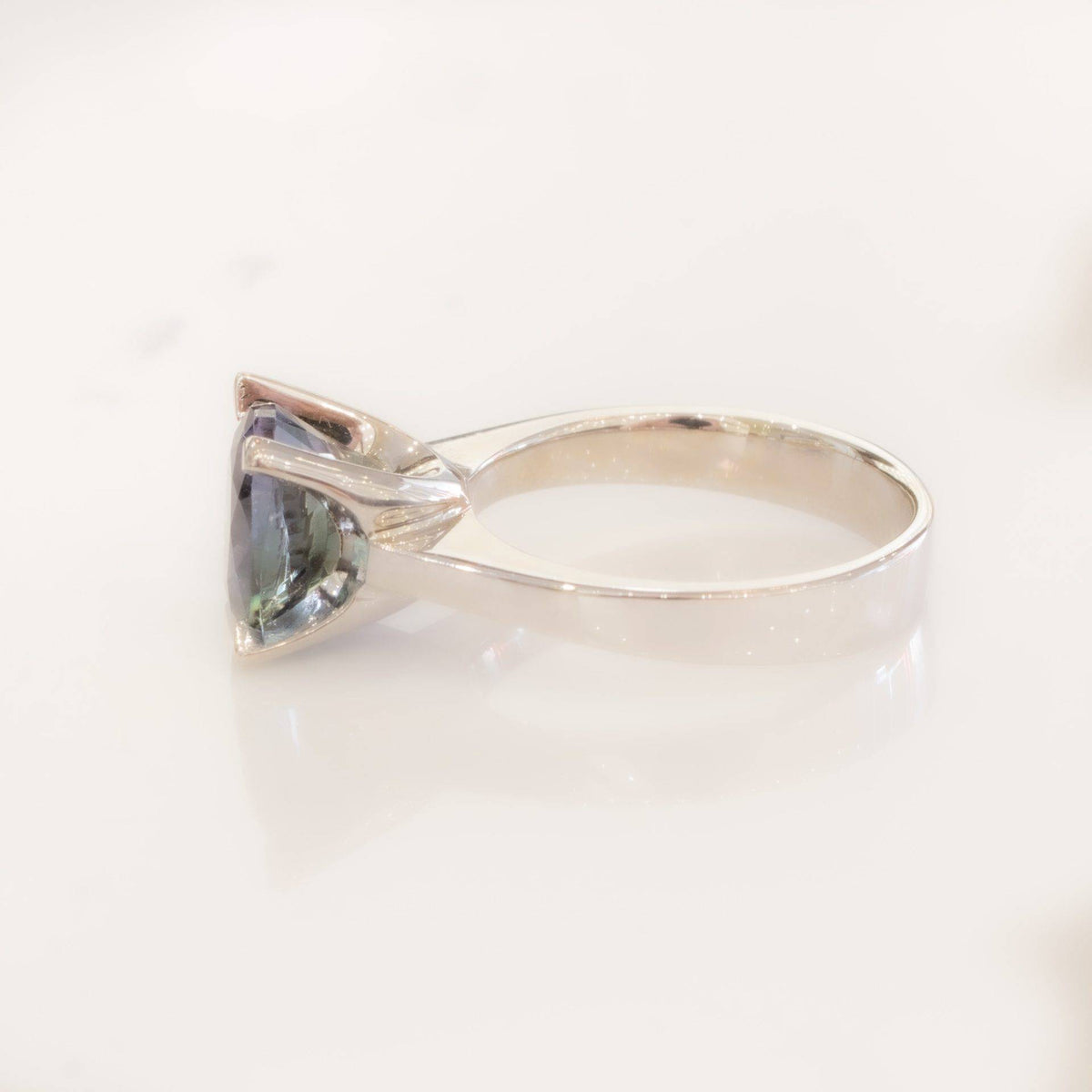 Teal Tanzanite Solitaire Ring 18K White Gold