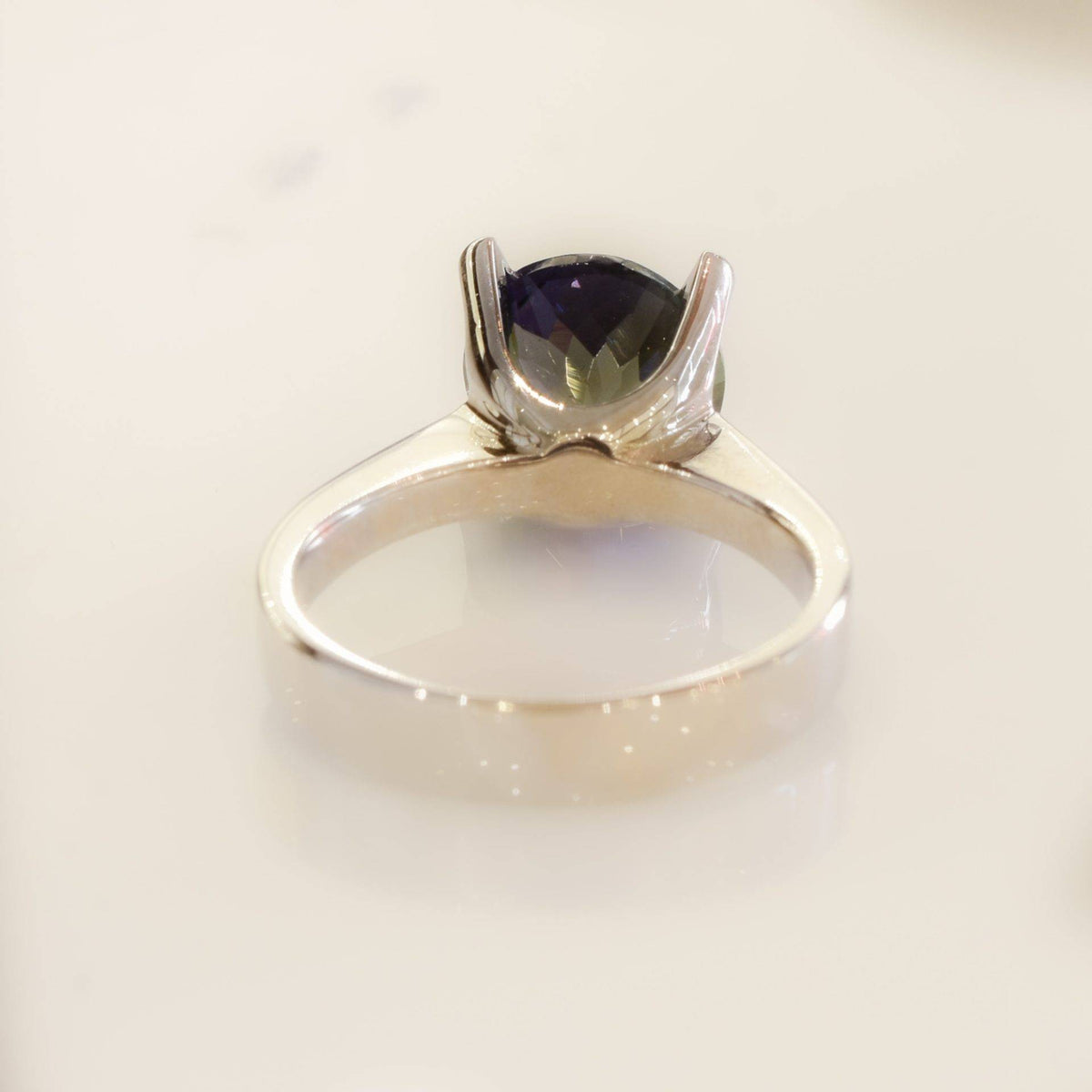 Teal Tanzanite Solitaire Ring 18K White Gold