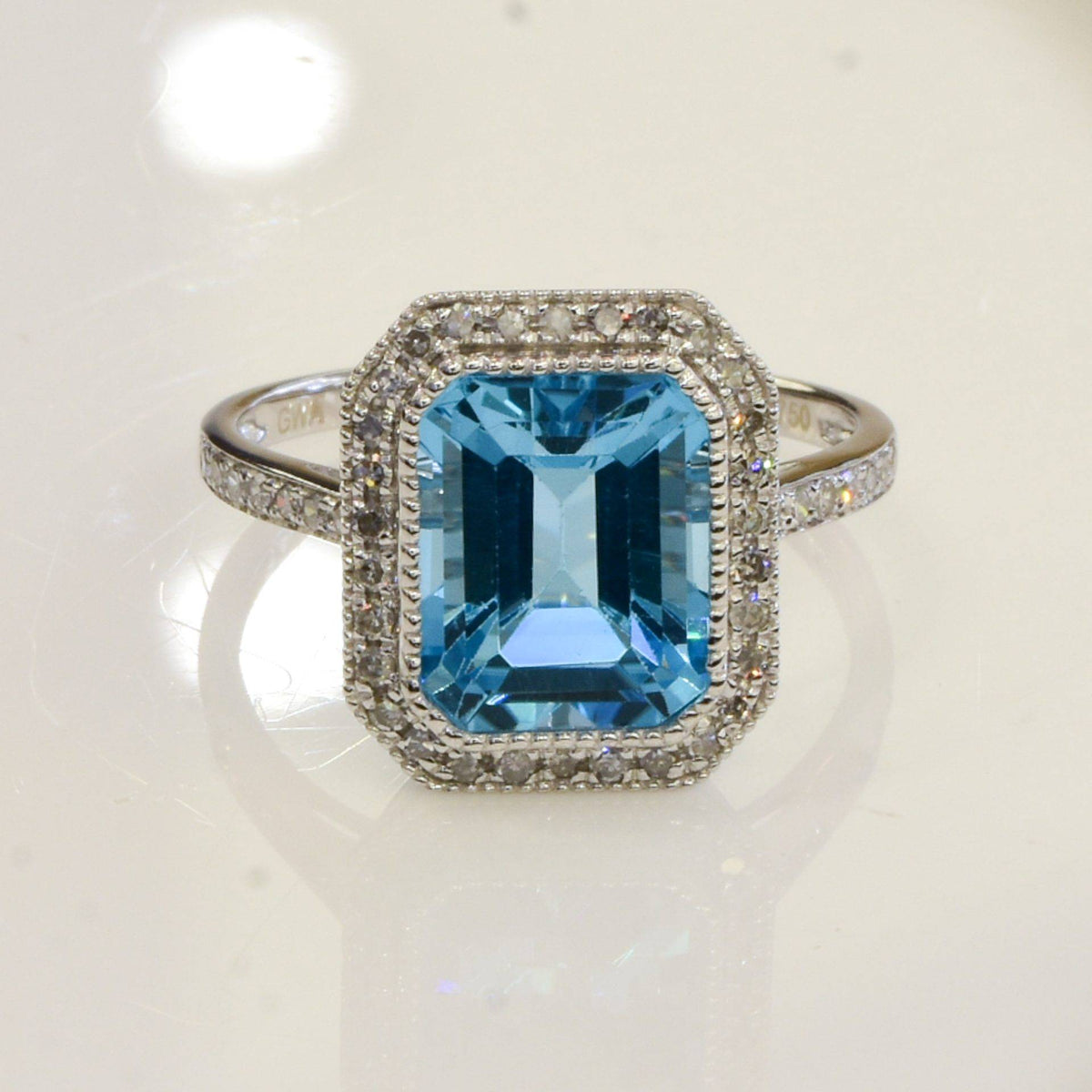 Blue Topaz and Diamond Ring in 18ct White Gold