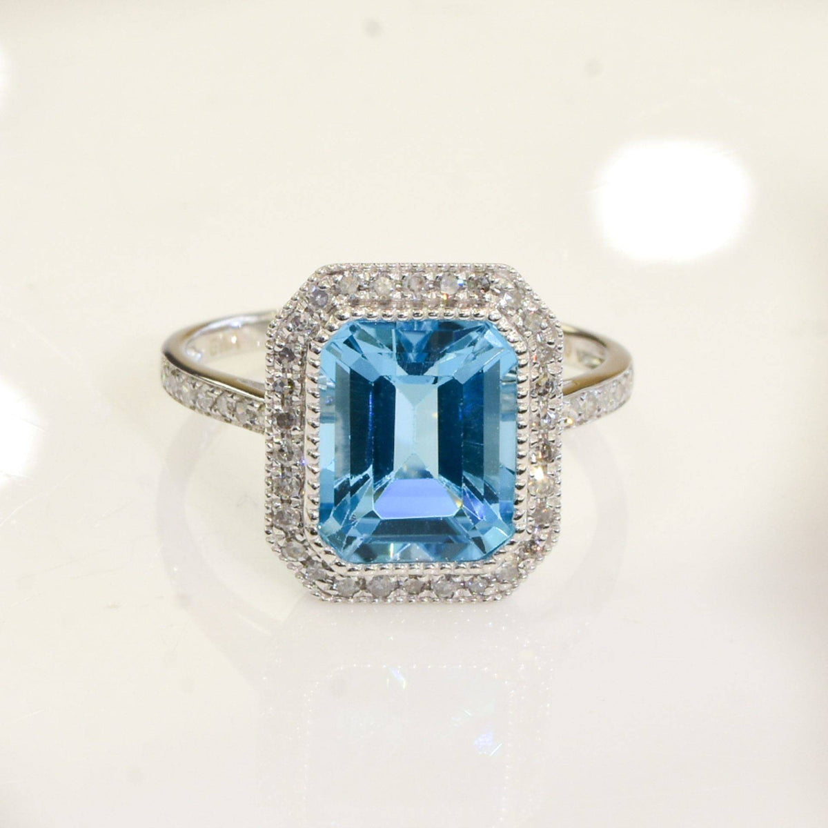 Blue Topaz and Diamond Ring in 18ct White Gold