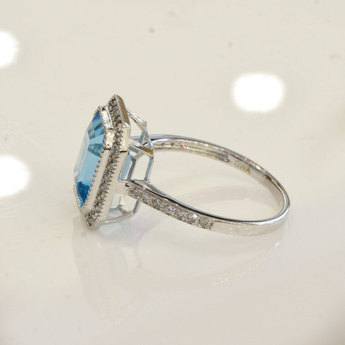 Blue Topaz and Diamond Ring in 18ct White Gold