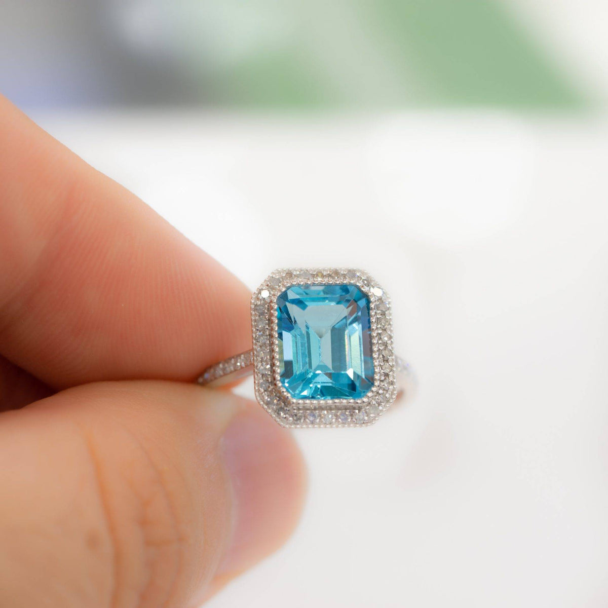 Blue Topaz and Diamond Ring in 18ct White Gold