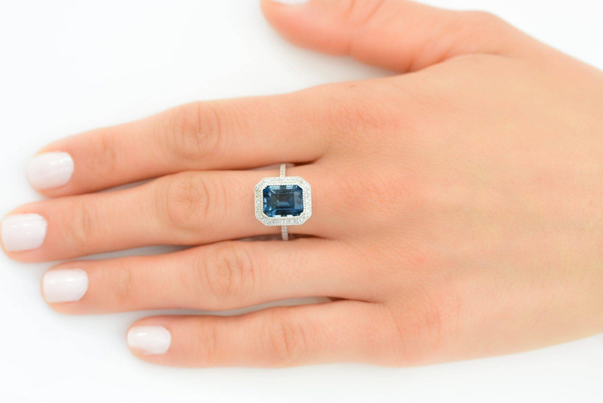 London Blue Topaz Diamond Halo Ring 18K Gold