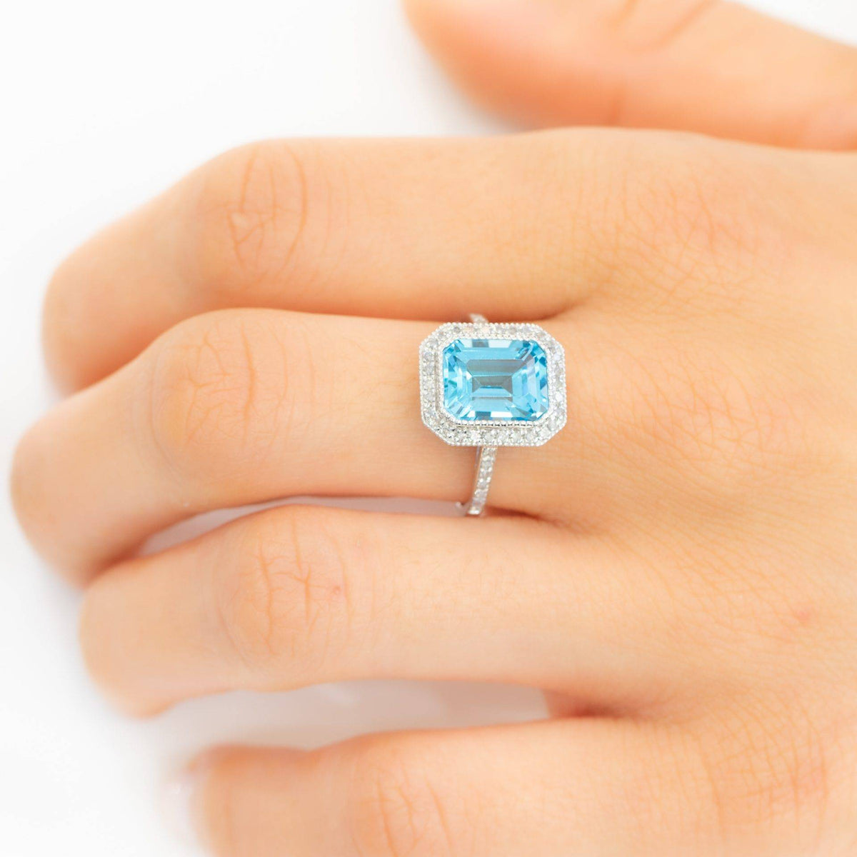 Blue Topaz and Diamond Ring in 18ct White Gold