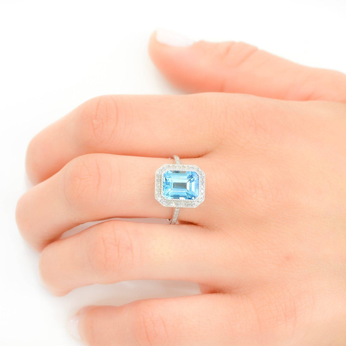 Blue Topaz and Diamond Ring in 18ct White Gold