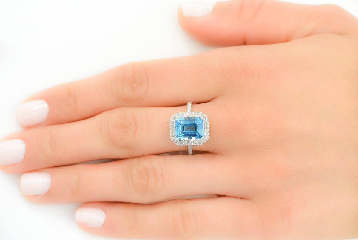 Blue Topaz and Diamond Ring in 18ct White Gold