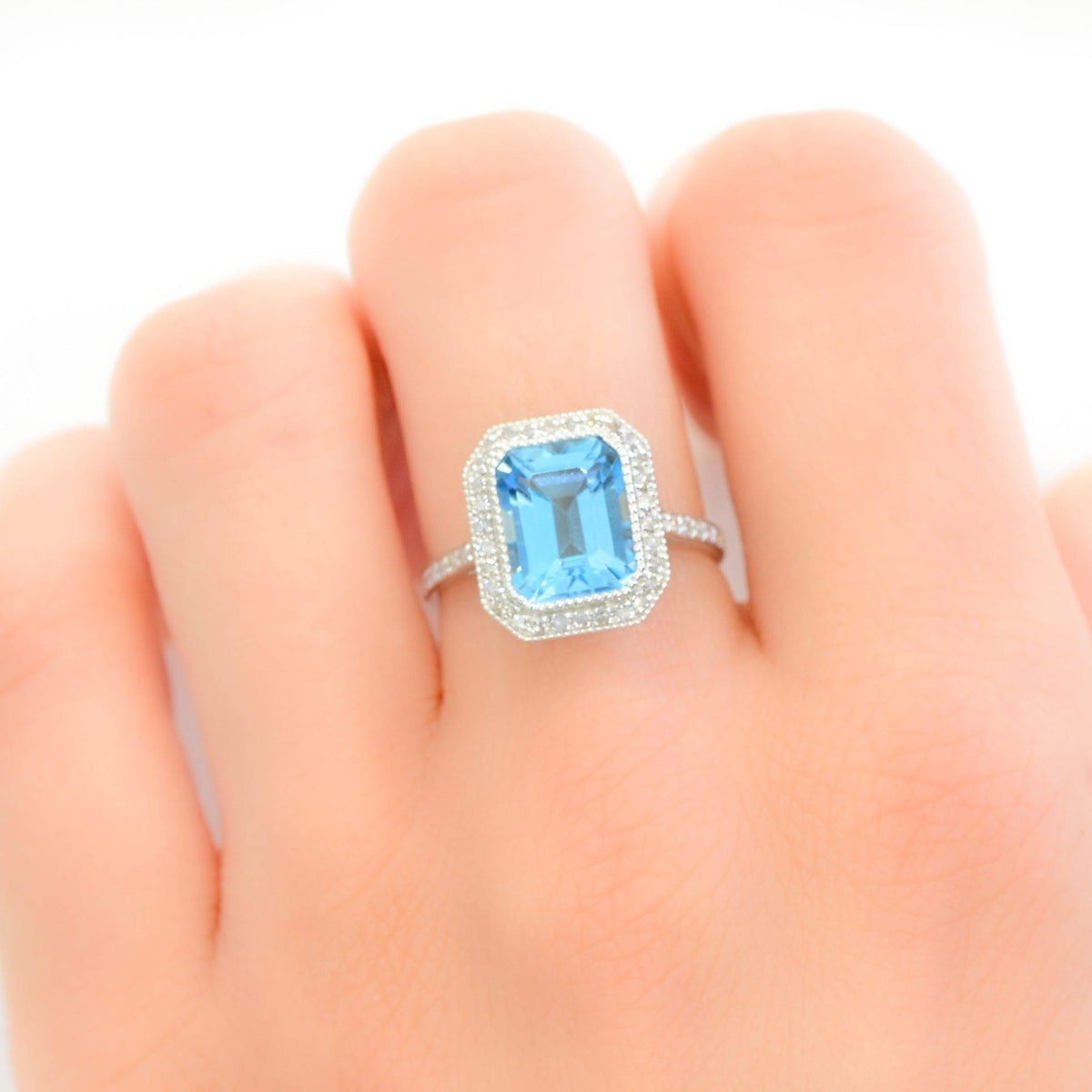 Blue Topaz and Diamond Ring in 18ct White Gold