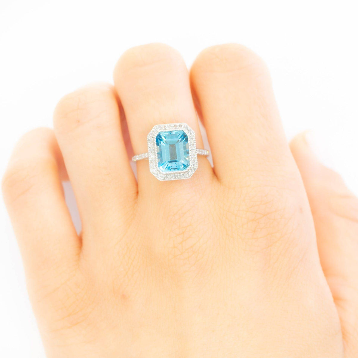 Blue Topaz and Diamond Ring in 18ct White Gold