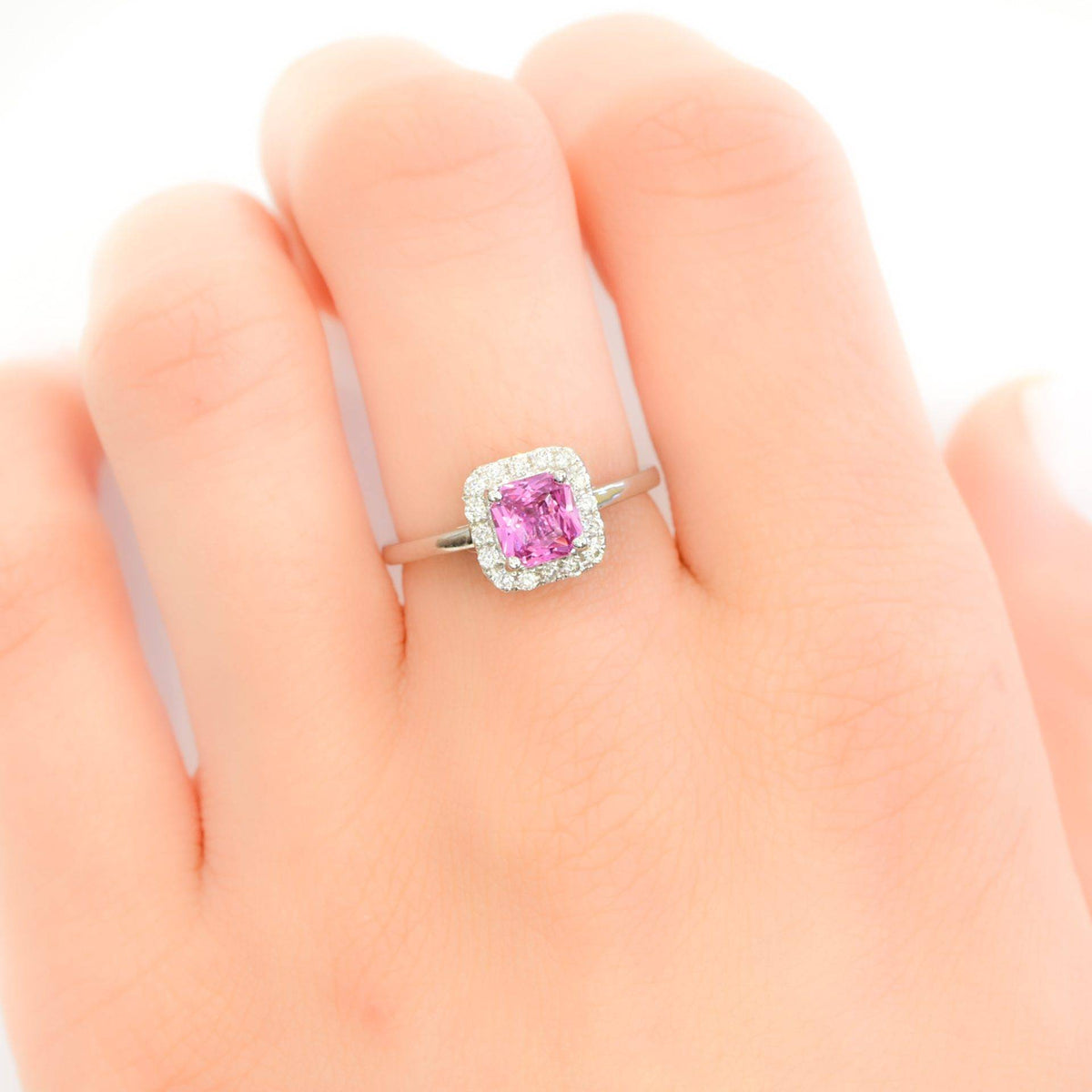Unheated Natural Pink Sapphire Halo Ring in 18K Gold