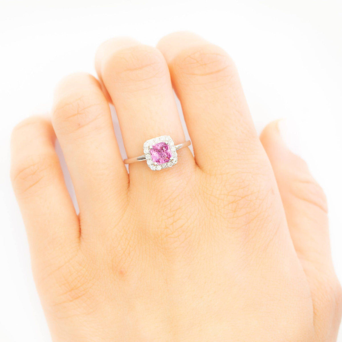 Unheated Natural Pink Sapphire Halo Ring in 18K Gold