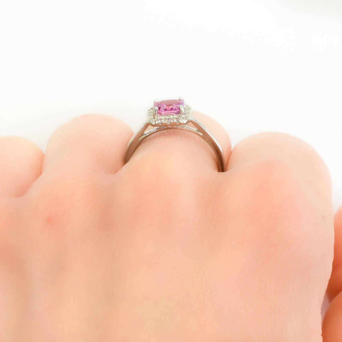 Unheated Natural Pink Sapphire Halo Ring in 18K Gold