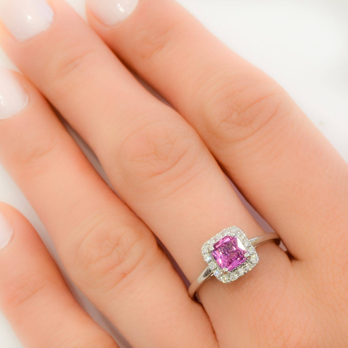Unheated Natural Pink Sapphire Halo Ring in 18K Gold