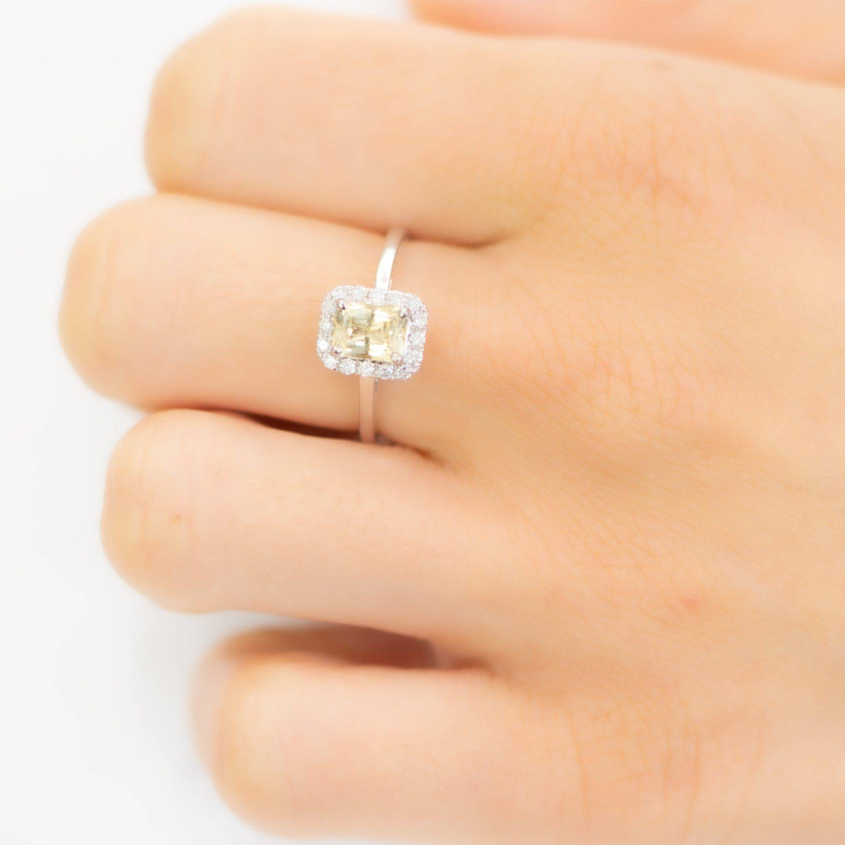 Yellow Sapphire Halo Engagement Ring 18K White Gold