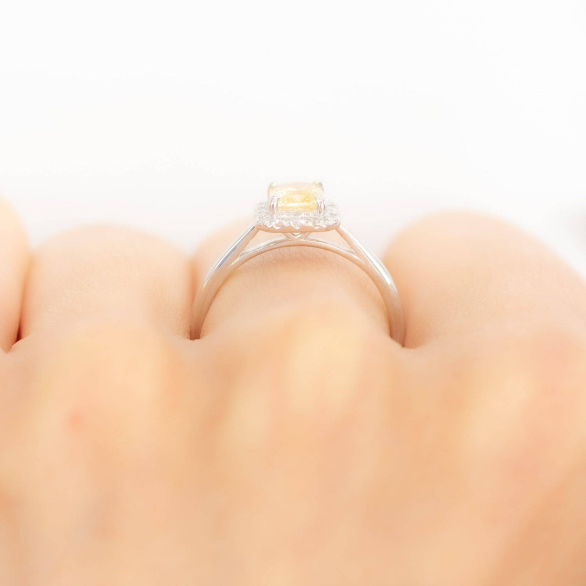 Yellow Sapphire Halo Engagement Ring 18K White Gold