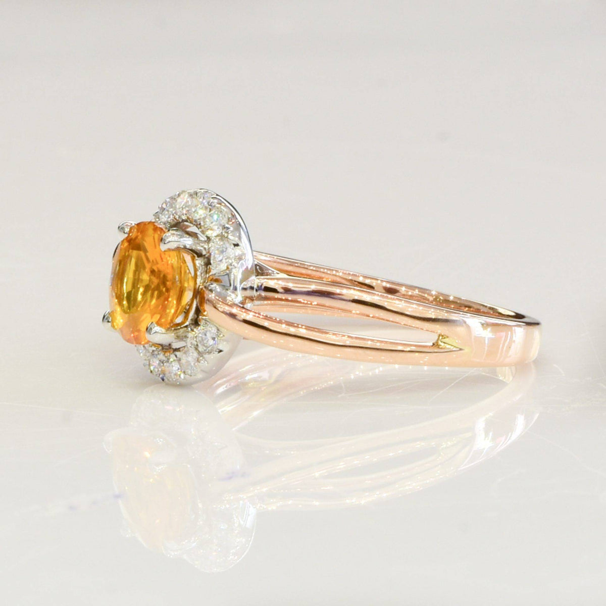 Golden Yellow Sapphire Dimond Halo Ring 18ct Gold