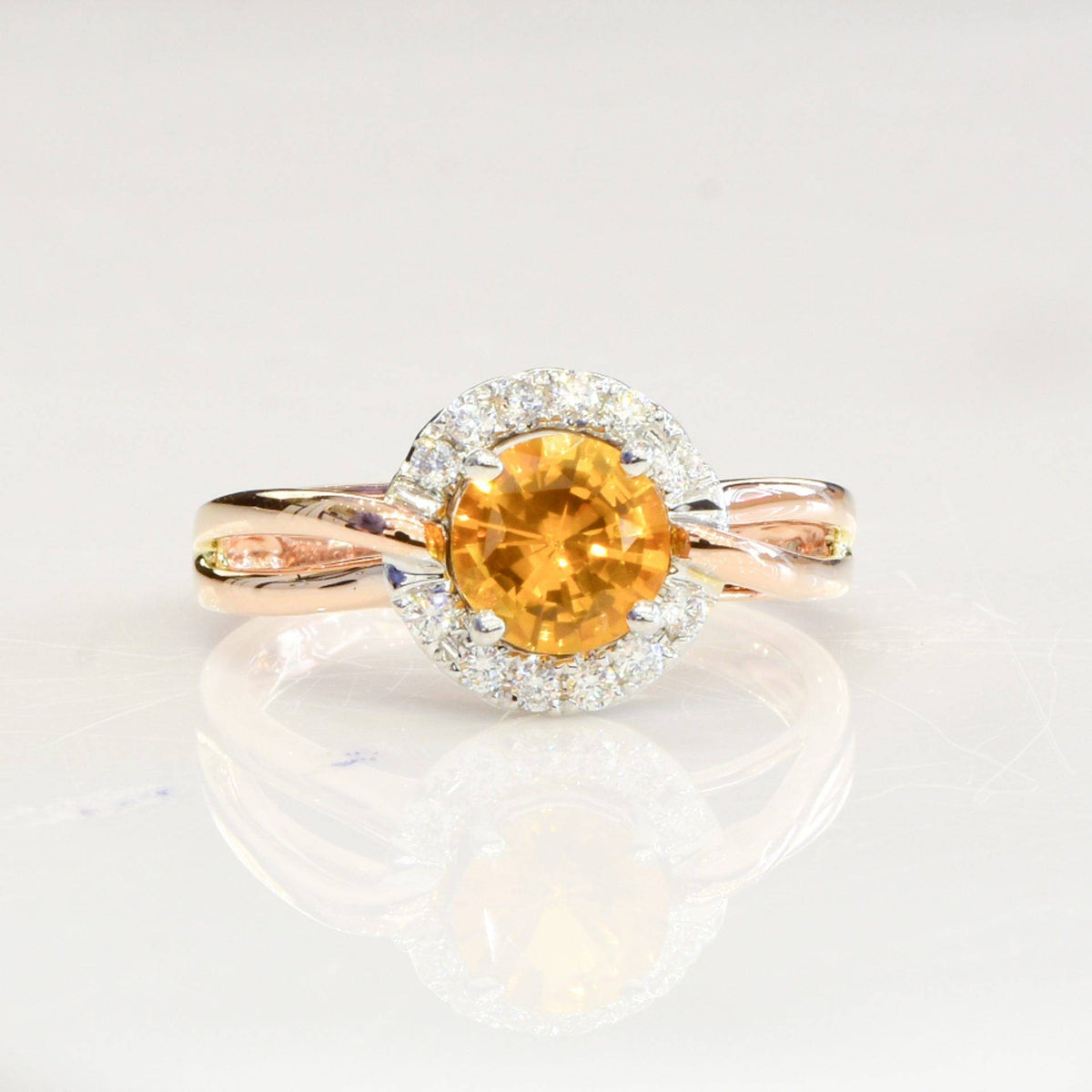Golden Yellow Sapphire Dimond Halo Ring 18ct Gold
