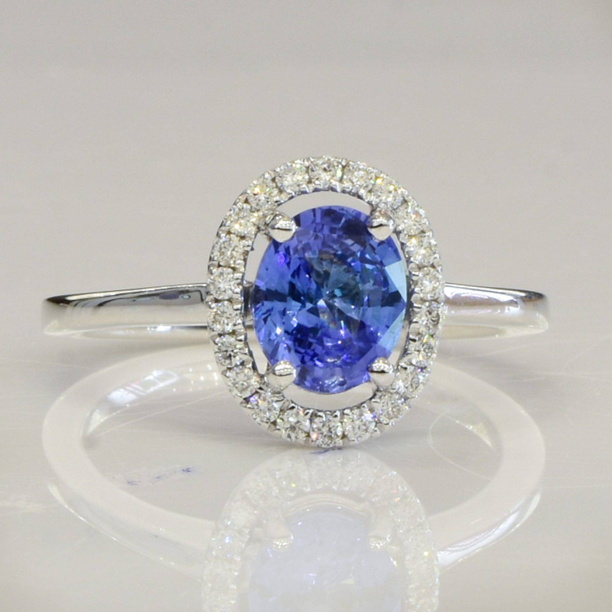 1.51ct Ceylon Sapphire Diamond Halo Ring - Cornflower Blue Sapphire