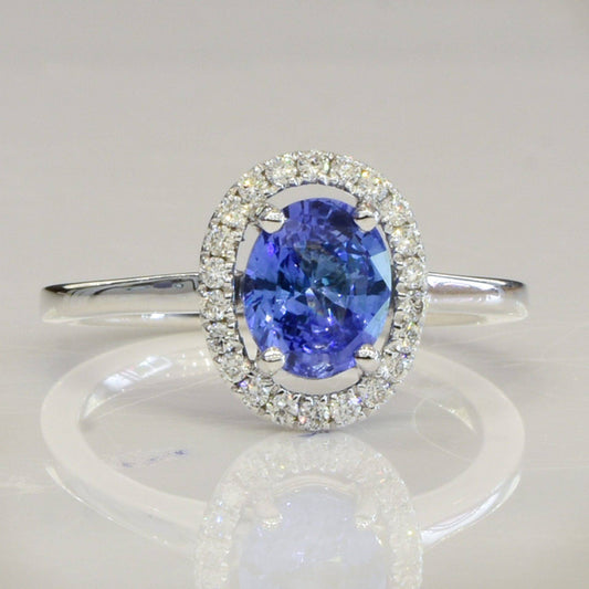 1.51ct Ceylon Sapphire Diamond Halo Ring - Cornflower Blue Sapphire
