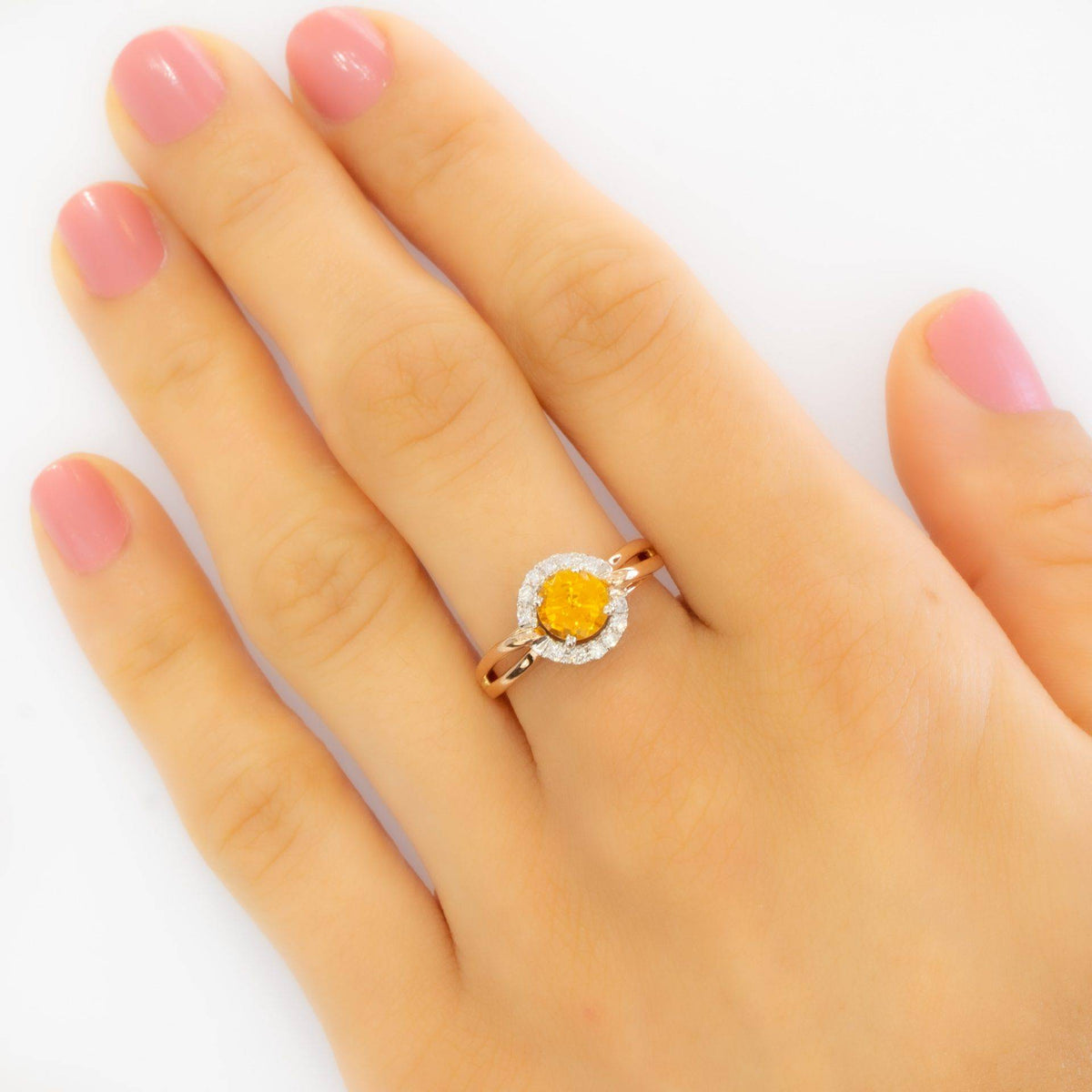 Golden Yellow Sapphire Dimond Halo Ring 18ct Gold