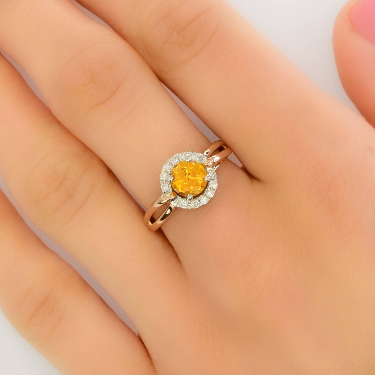 Golden Yellow Sapphire Dimond Halo Ring 18ct Gold