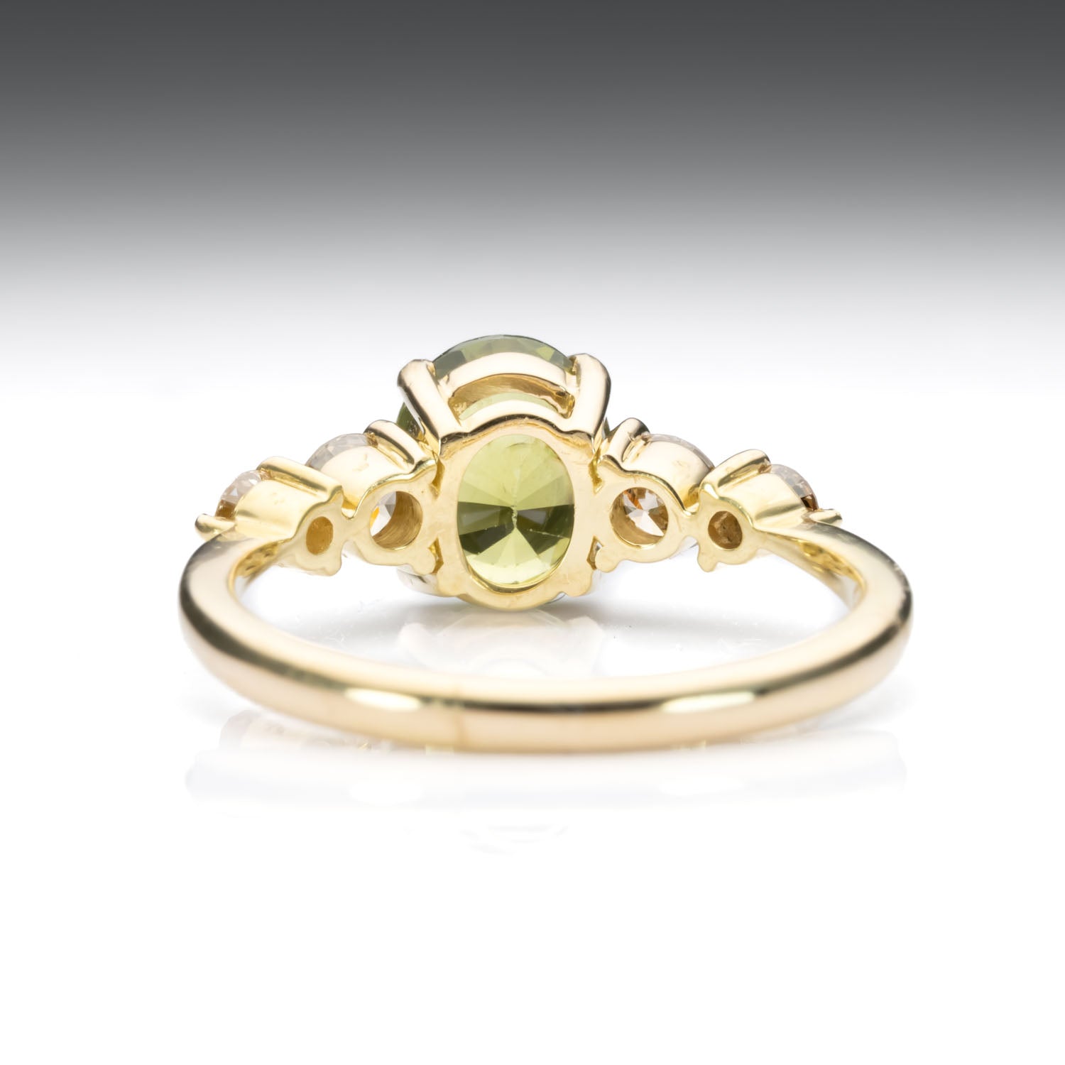 back view of Green Sapphire & Argyle Champagne Diamond Ring