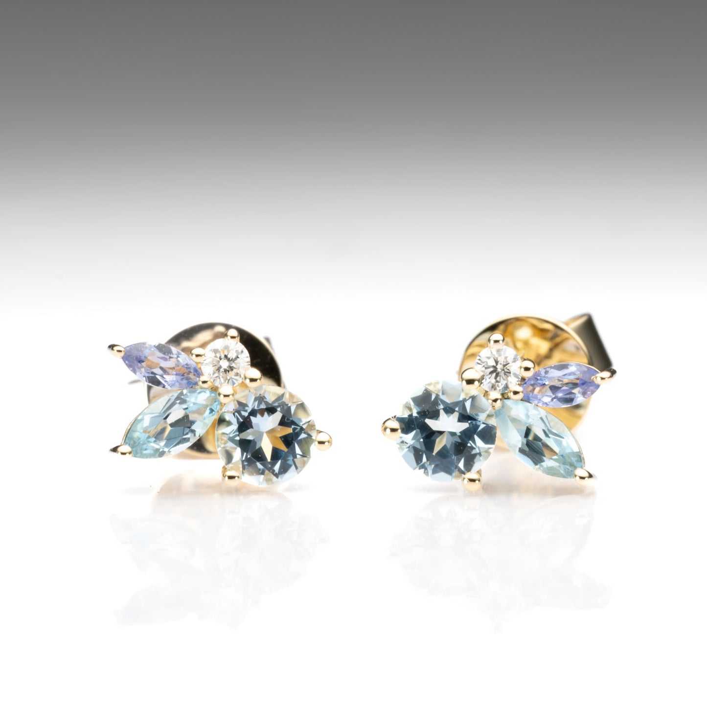 Front view of Aquamarine, Topaz & Tanzanite Diamond Earrings 
